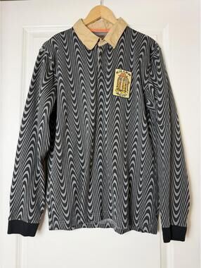 Killer Acid Mens Long Sleeve Black Swirl Polo Shirt Medium Psychedelic Pattern